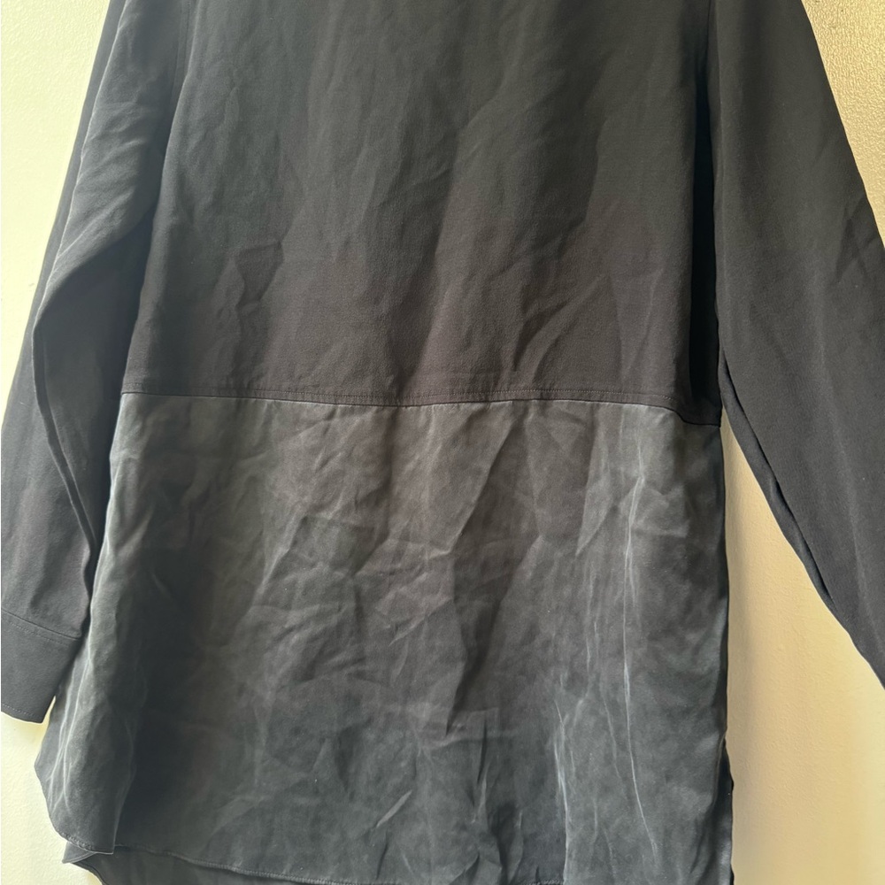 Eileen Fisher Deep Hemlock Black Mixed Silk Crepe Tunic Long Sleeve Blouse - Picture 7 of 13